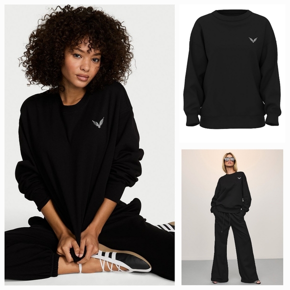 Victoria's Secret Tops - Victoria's Secret Angel Rhinestones Logo Women's Black Fleece Sweatshirt. Size M